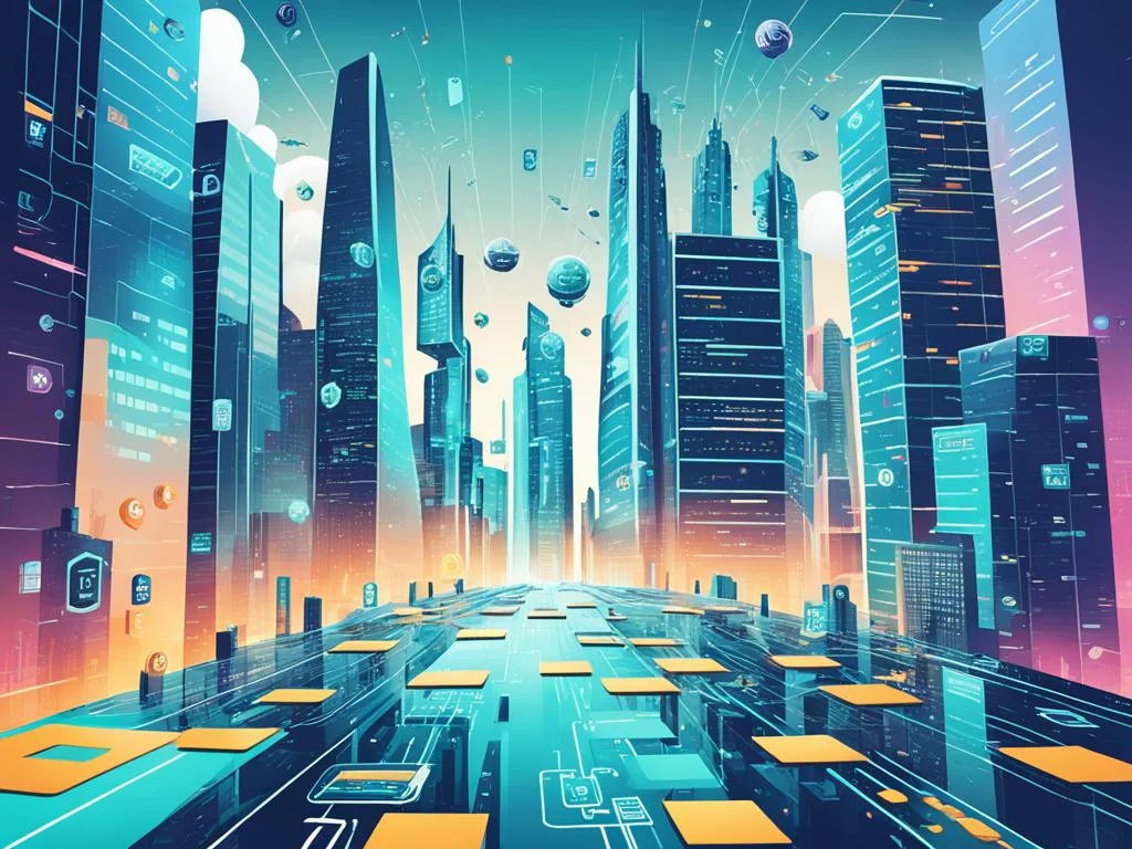 A visual representation of the future of finance featuring digital elements and cryptocurrencies