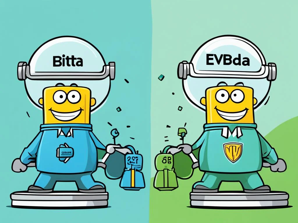 Ilustração de comparação de empresas usando o indicador financeiro EV/EBITDA para avaliação de mercado.