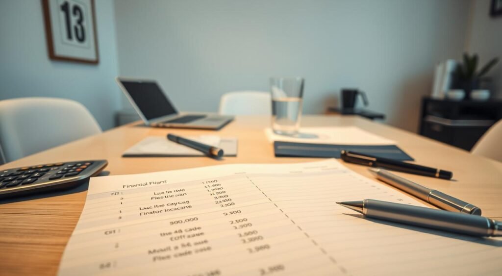 A crisp, meticulously detailed illustration of financial planning, captured through the lens of a large-format camera. In the foreground, a well-organized ledger with neatly written figures, surrounded by a tasteful arrangement of financial tools - a calculator, a pen, and a ruler. In the middle ground, a serene desktop with a laptop, a stack of documents, and a glass of water, all bathed in warm, directional lighting. The background reveals a minimalist office environment, with clean lines, muted tones, and a sense of order and professionalism. The overall mood is one of focus, control, and a commitment to responsible financial management. A crisp, meticulously detailed illustration of financial planning, captured through the lens of a large-format camera. In the foreground, a well-organized ledger with neatly written figures, surrounded by a tasteful arrangement of financial tools - a calculator, a pen, and a ruler. In the middle ground, a serene desktop with a laptop, a stack of documents, and a glass of water, all bathed in warm, directional lighting. The background reveals a minimalist office environment, with clean lines, muted tones, and a sense of order and professionalism. The overall mood is one of focus, control, and a commitment to responsible financial management.