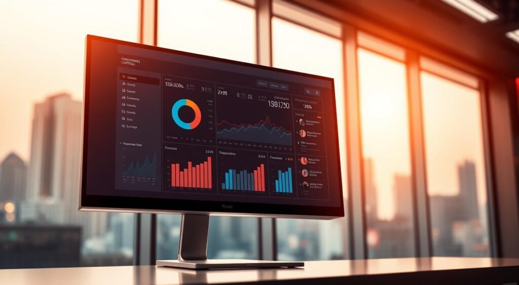 A financial control dashboard displayed on a sleek, modern computer monitor, bathed in warm, directional lighting. The dashboard showcases a clean, minimalist design with clear visualizations of key financial metrics, allowing for easy comprehension and decision-making. The background features a blurred, abstract cityscape, symbolizing the wider economic landscape in which this financial control system operates. The overall aesthetic is professional, polished, and conveys a sense of control and mastery over one's financial affairs. A financial control dashboard displayed on a sleek, modern computer monitor, bathed in warm, directional lighting. The dashboard showcases a clean, minimalist design with clear visualizations of key financial metrics, allowing for easy comprehension and decision-making. The background features a blurred, abstract cityscape, symbolizing the wider economic landscape in which this financial control system operates. The overall aesthetic is professional, polished, and conveys a sense of control and mastery over one's financial affairs.