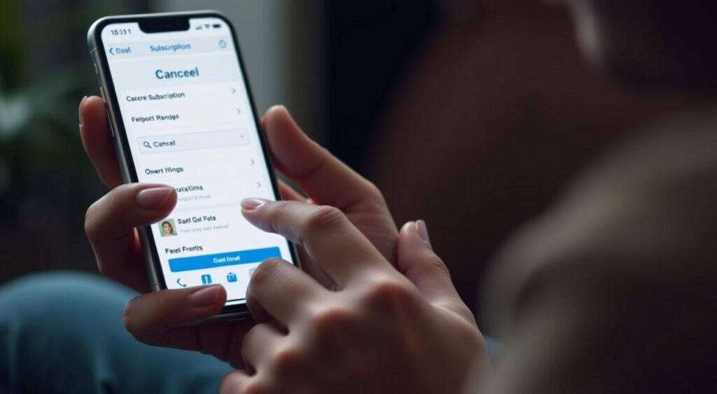Imagem de uma pessoa cancelando uma assinatura em um smartphone. Imagem de uma pessoa cancelando uma assinatura em um smartphone.