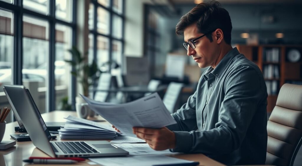 Imagem de uma pessoa organizando finanças em um escritório Imagem de uma pessoa organizando finanças em um escritório