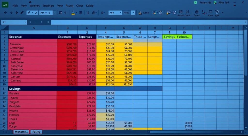 Imagem de uma planilha de orçamento pessoal no Excel
