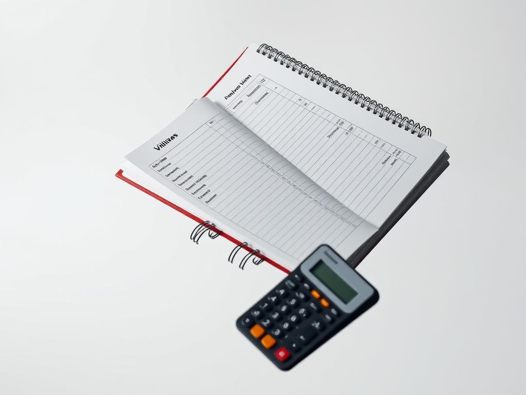 A meticulously organized personal financial ledger floats against a clean, minimalist background. The ledger's pages are neatly divided into categories like "Rent," "Groceries," and "Utilities," each with carefully recorded entries. A modern, sleek calculator rests nearby, underscoring the precision of the budgeting process. Soft, diffused lighting casts a contemplative mood, inviting the viewer to thoughtfully consider their own spending habits. The composition emphasizes order, control, and a sense of clarity regarding one's financial standing - key elements for "Preparing your Budget and Tracking Expenses." Como Sair das Dívidas Rápido