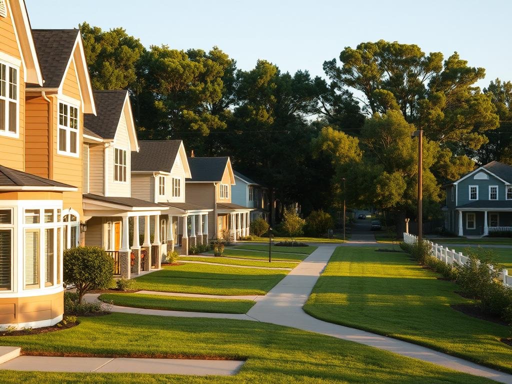 A lush suburban neighborhood with neatly manicured lawns and well-maintained residential homes. In the foreground, a family-friendly townhouse with a charming facade, its windows gleaming in the soft, golden afternoon light. The middle ground features a mix of single-story and two-story houses, each with a unique architectural style, ranging from modern minimalist to traditional Victorian. In the background, a line of mature trees sways gently, providing a natural backdrop to the idyllic scene. The overall mood is one of tranquility, comfort, and the promise of a rewarding real estate investment. A lush suburban neighborhood with neatly manicured lawns and well-maintained residential homes. In the foreground, a family-friendly townhouse with a charming facade, its windows gleaming in the soft, golden afternoon light. The middle ground features a mix of single-story and two-story houses, each with a unique architectural style, ranging from modern minimalist to traditional Victorian. In the background, a line of mature trees sways gently, providing a natural backdrop to the idyllic scene. The overall mood is one of tranquility, comfort, and the promise of a rewarding real estate investment.