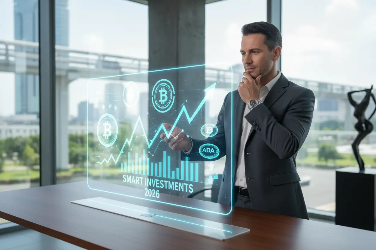 Pessoa analisando gráficos de criptomoedas para investir em 2026.