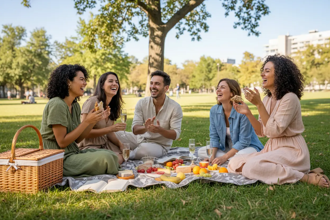 Pessoas felizes em um parque, tempo livre