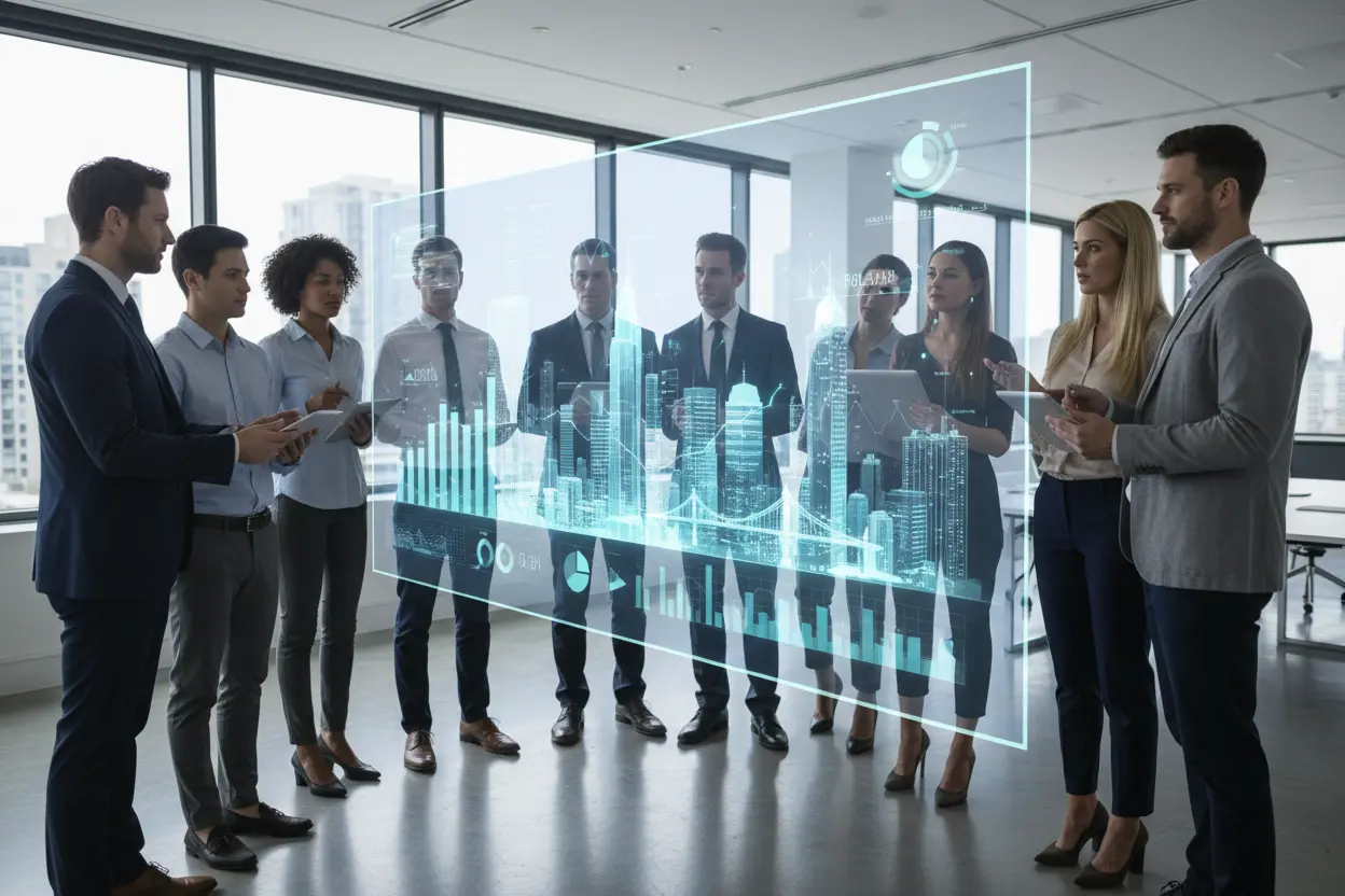 Pessoas estudando gráficos de Fundos Imobiliários