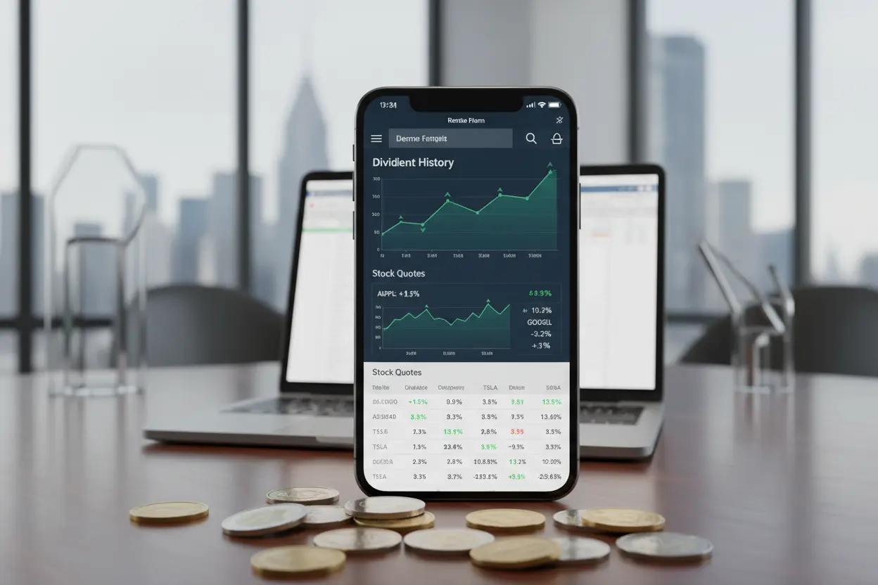 Smartphone com app de investimento e moedas