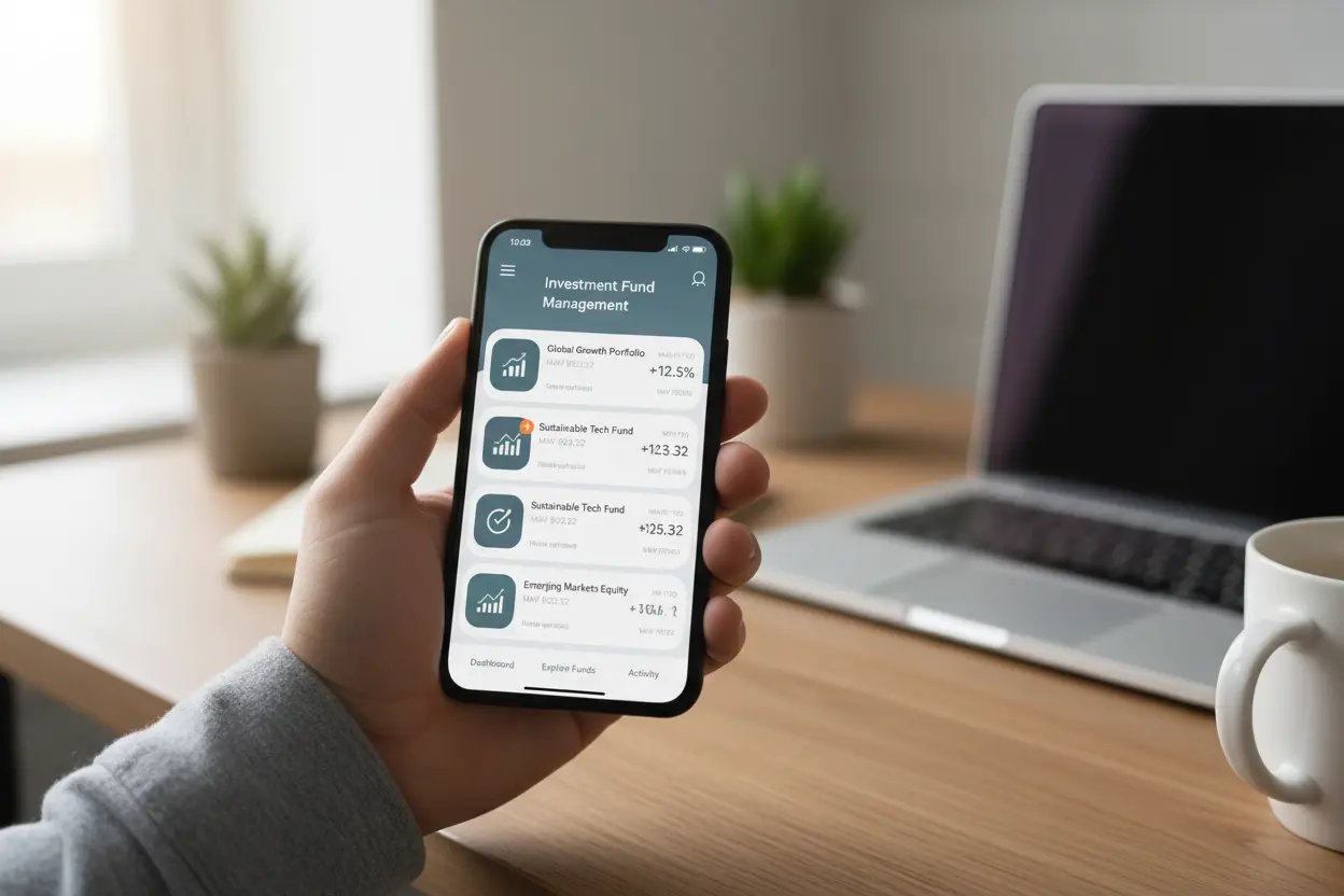 Person using fund investment app on cell phone