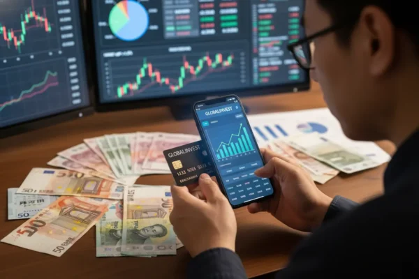 Pessoa usando cartão de crédito e app financeiro