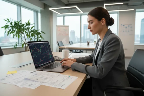 Man filing cryptocurrency tax returns on a laptop