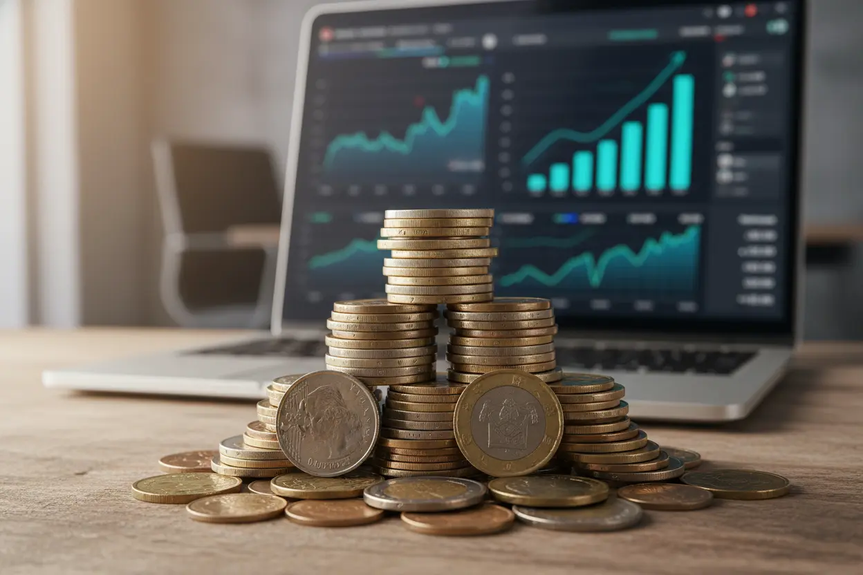 Moedas e gráficos de investimento