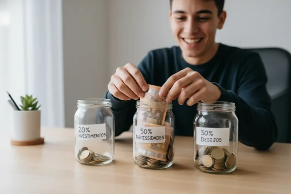 Person applying the 50-30-20 rule to organize finances