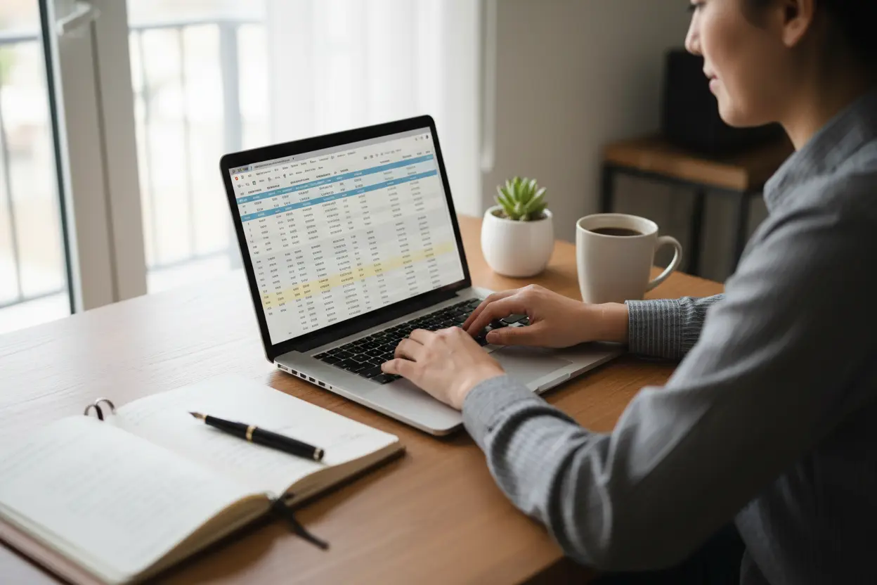 Pessoa organizando orçamento em laptop para investir