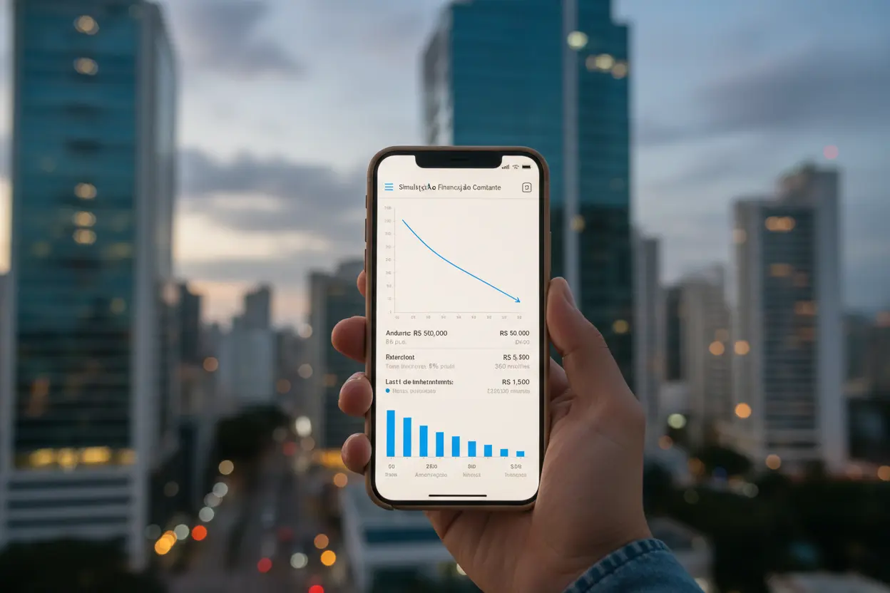 Smartphone com aplicativo de simulação de financiamento SAC