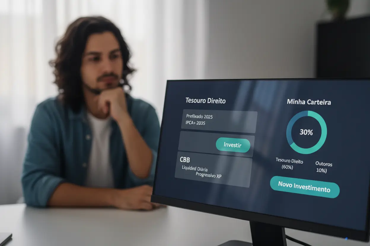 Tela de computador com opções de Tesouro Direto e CDB