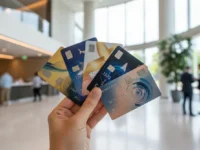 Pessoa segurando cartões de banco
