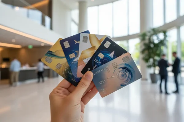Pessoa segurando cartões de banco