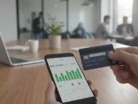 Cartão de crédito e aplicativo de Bitcoin no celular