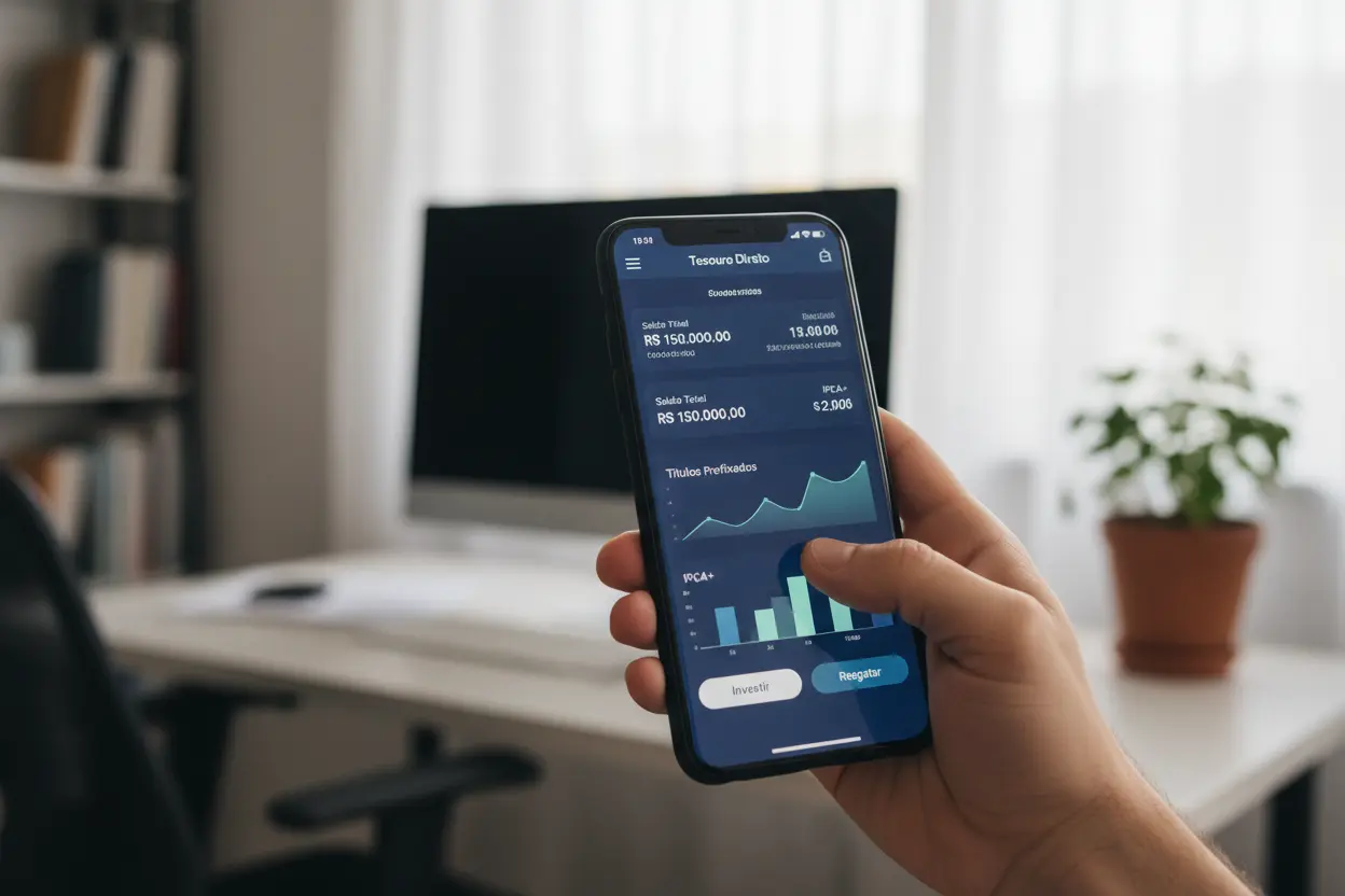 Aplicativo de investimento, Tesouro Direto, celular, finanças digitais