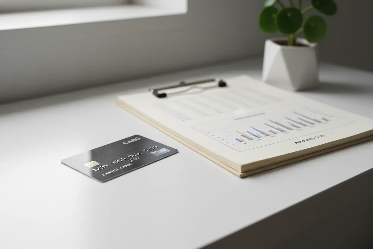 Cartão de crédito, documentos financeiros, planejamento, fintech