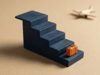 Maquete de escada de cinco degraus com uma mala laranja embaixo: Ibovespa e dólar após a eleição