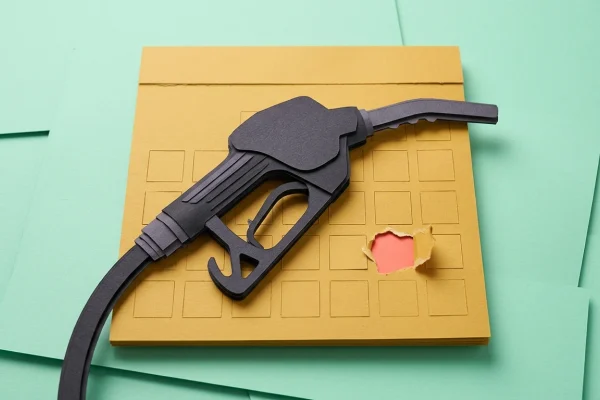 Bico de diesel sobre calendário de 30 dias, ilustrando o reajuste do diesel