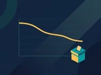 Ilustração conceitual de taxas do Tesouro Direto em queda, com gráfico genérico e urna