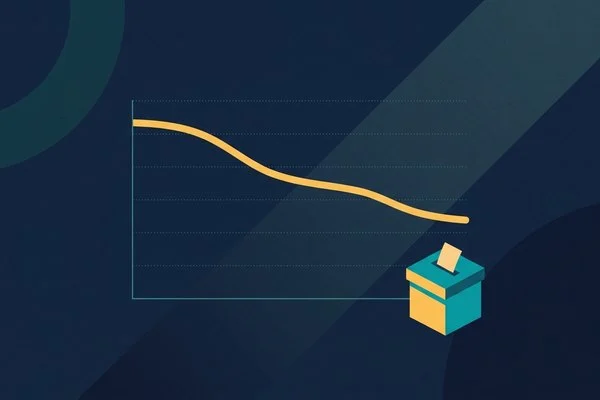 Ilustração conceitual de taxas do Tesouro Direto em queda, com gráfico genérico e urna
